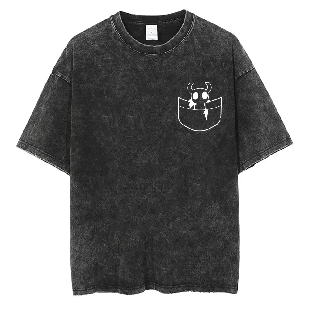 Retro Gaming T Shirt - Yıkanmış Vintage Oyun Hollow Knight Cep